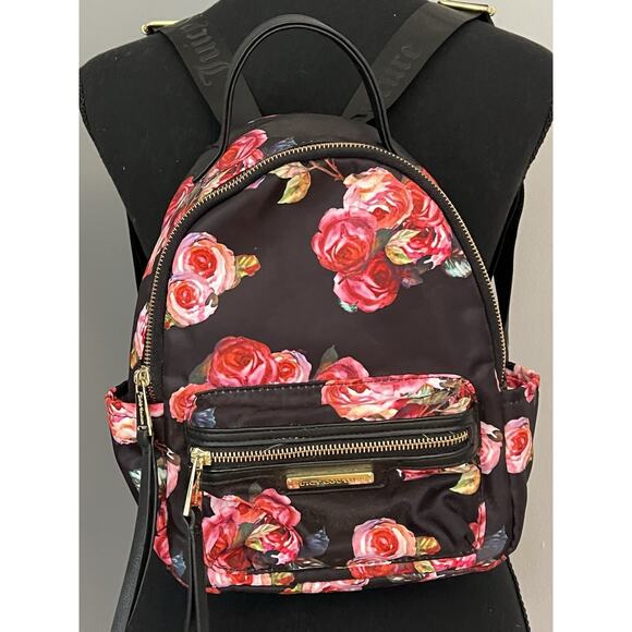 Juicy couture Backpack Roses Black Pink Floral Small Gold Hardware Nylon main image 13